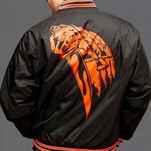 Men’s Fright Rags Halloween Varsity Black and Orange Bomber Jacket Size L
